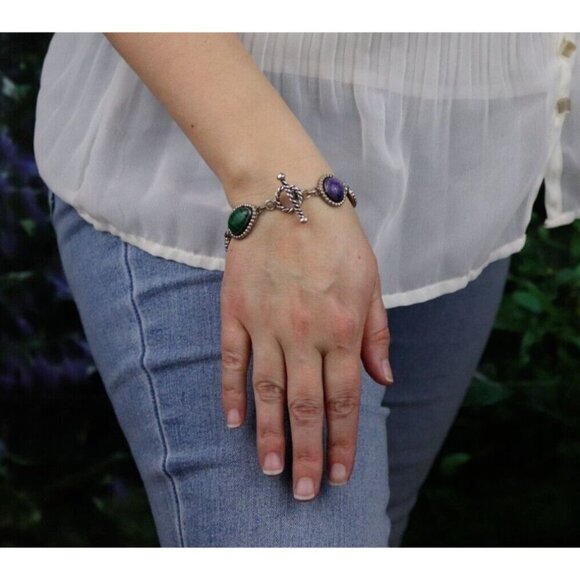 Sterling Silver Gemstone Bracelet Toggle Clasp 7" - Picture 3 of 9